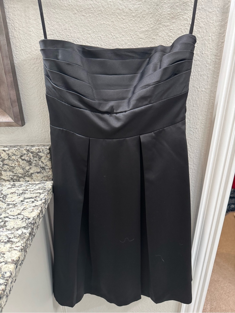 White House Black Market Black Satin Pleated Cocktail Dress Size 4 WHBM